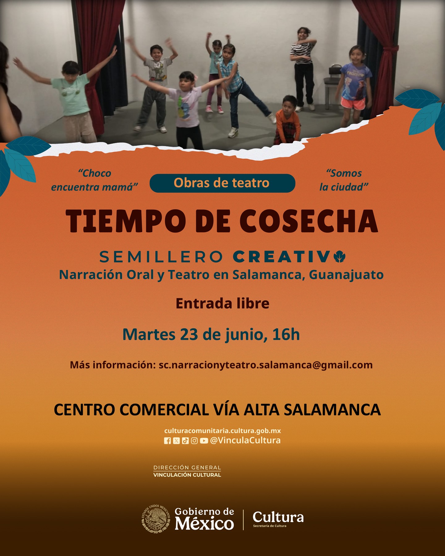 Actividad Cultural Comunitaria: Presentación de Obras de Teatro: "Choco encuentra mamá" y "Somos la ciudad"